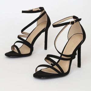 Rorie Black Suede Ankle Strap Heels